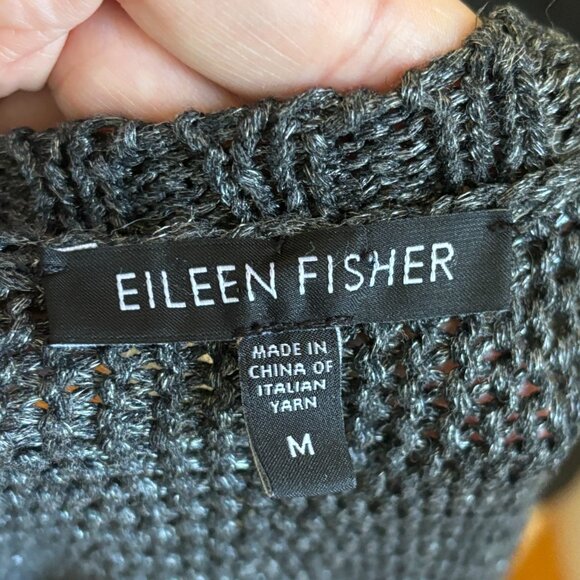 EILEEN FISHER Open Knit Dolman Sleeve Sweater in Metallic Charcoal SZ M - Picture 8 of 11